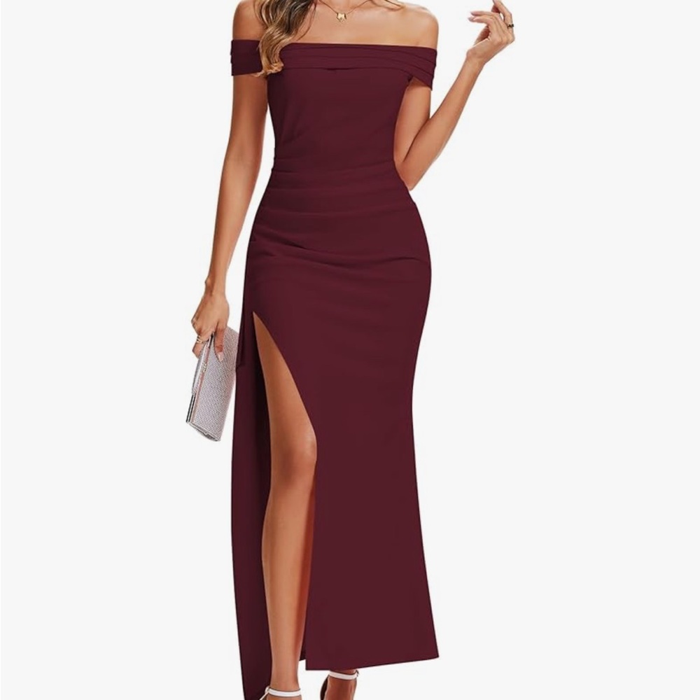 Elegant Off-Shoulder Burgundy Dress